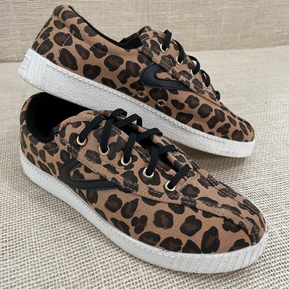 Tretorn Women's Brown Nylite Plus Leopard Canvas Sneaker Shoes Size 5 M - Picture 1 of 9